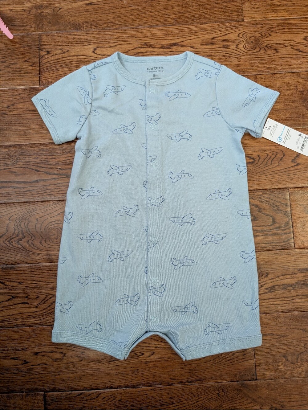 Carter's Just One You Blue Airplane Button Short Sleeve Onesie Romper NWT